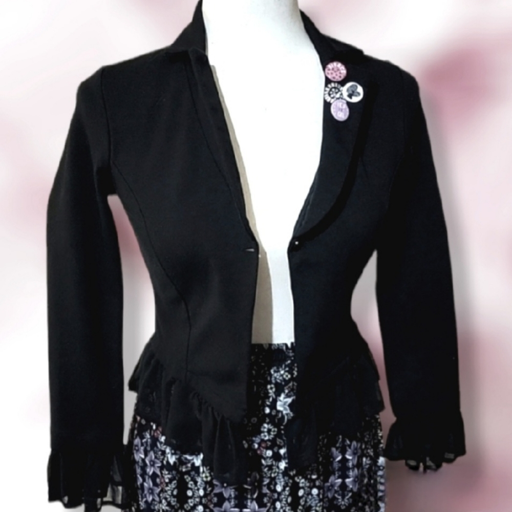 Disney D-signed Special Edition Girls Black Blazer w/ Chiffon Ruffle sz M 10-12